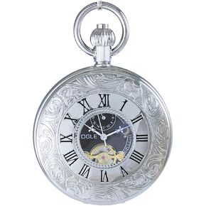 OGLE Waterproof Roman Black Tourbillon Phases Moon Chain Fob Skeleton Automatic Mechanical Pocket Watch in Kuwait