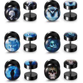 PiercingJ 6 أزواج من الأقراط ذات المقاييس الصناعية أقراط سوداء على شكل جمجمة قوطية 18 جرام من الفولاذ المقاوم للصدأ 00 جرام الغشاش سدادات أذن وهمية وهمي نفق ثقب الحديد مسمار المسمار القرط in Kuwait