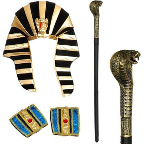 Tigerdoe Egyptian Costume - 3 Pc Set - Pharaoh Hat, Cuffs, Cobra King Cane - Pharaoh Costume in Saudi Arabia