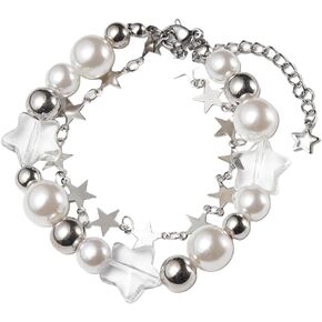 Y2k Bracelet For Women Star Pearl Double-Layer Bracelet Plated Cute Beaded Vintage Charm Dainty Bracelet Aesthetic Jewelry for Women Girls Punk Jewelry
