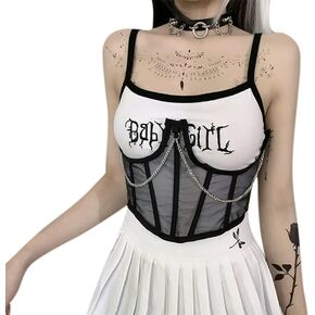 JUMISEE Women See Through Mesh Lace Up Bustier Corset Metal Chain Boned Overbust Waist Cincher Wide Belt in Saudi Arabia