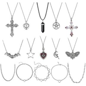 YIIISIIY 15 قطعة قلادة الجرونج مجموعة القوطية Y2k مجوهرات اكسسوارات القلائد القوطي الصليب الجنية الملاك القلب الجناح سلسلة المختنق قلادة للنساء الفتيات in Kuwait