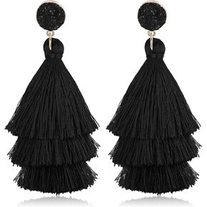 CASSIECA Tassel Statement Earrings for Women Clip On Drop Earrings Colorful Bohemian Tiered Tassel Druzy Dangle Drop Earrings Non Piercing Jewelry Birthday Christmas Valentines Day Gift