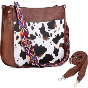 Women Shoulder Crossbody Bag, Vegan Leather Designer Hobo Handbags Purse with 2 Guitar Straps Bucket Satchel Tote Bag