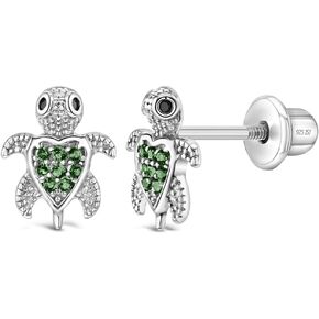 925 Sterling Silver Girl's Sea Turtle Earrings with Safety Screw Backs for Toddlers & Young Girls - Hypoallergenic Turtle Stud Earrings for Children & Teens - Turtle Earrings for Kids