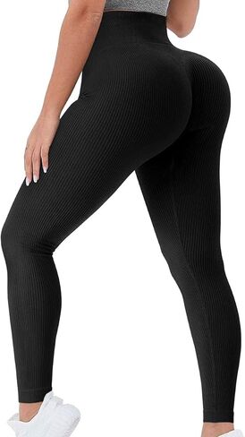 سروال يوجا ناعم ومضلع للسيدات من MOSHENGQI بخصر عالٍ بدون خياطة in Kuwait