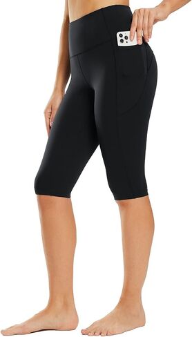 BALEAF Women's Sweatleaf Knee Length Capri Leggings Yoga Workout Exercise Pants for Casual Summer with Pockets in Saudi Arabia
