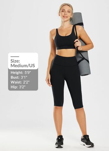BALEAF Women's Sweatleaf Knee Length Capri Leggings Yoga Workout Exercise Pants for Casual Summer with Pockets in Saudi Arabia
