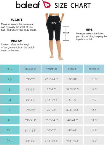 BALEAF Women's Sweatleaf Knee Length Capri Leggings Yoga Workout Exercise Pants for Casual Summer with Pockets in Saudi Arabia