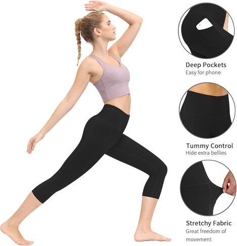 Fengbay بنطال يوجا عالي الخصر مع جيوب، بنطال كابري للنساء للتحكم في البطن والجري في 4 اتجاهات، بنطال ضيق للتمرين in Kuwait