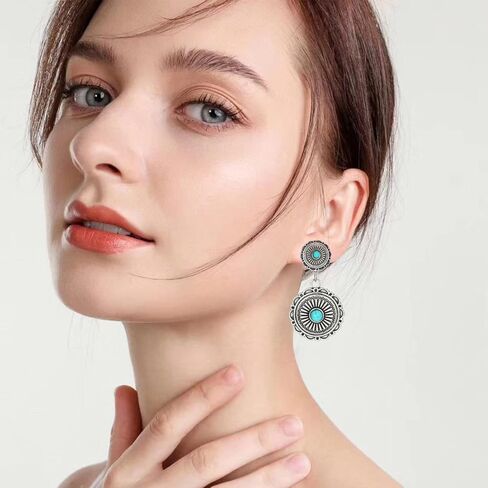 مجوهرات غربية للنساء، مجموعة مجوهرات فيروزية بوهيمية مكونة من 4 قطع، قلادة فيروزية، أحزمة غربية، أقراط وسوار فيروزي عتيق، مجوهرات بوهو فيروزية للنساء in Kuwait