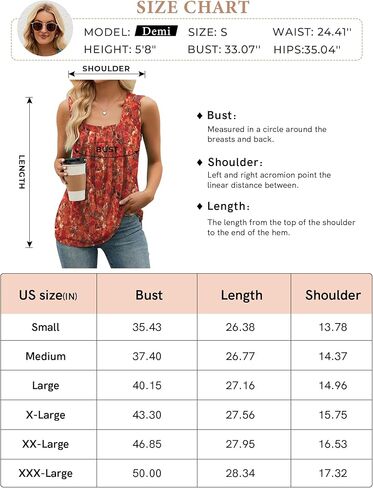 AKEWEI Summer Tank Top for Women Square Neck Sleeveless Tops Flowy Pleated Tunic Loose Fit S-3XL in Kuwait