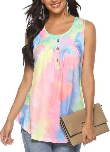 Famulily Women's Flowy Tank Tops Summer Sleeveless Loose Fit Pleated Tunic Shirts in Kuwait