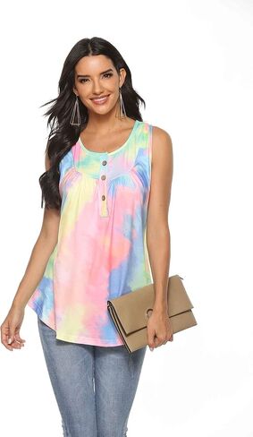 Famulily Women's Flowy Tank Tops Summer Sleeveless Loose Fit Pleated Tunic Shirts in Kuwait