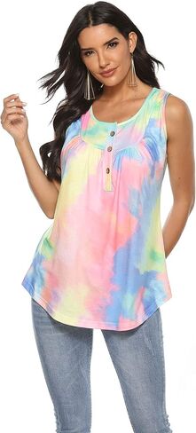 Famulily Women's Flowy Tank Tops Summer Sleeveless Loose Fit Pleated Tunic Shirts in Kuwait