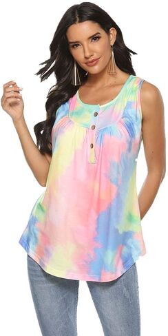 Famulily Women's Flowy Tank Tops Summer Sleeveless Loose Fit Pleated Tunic Shirts in Kuwait