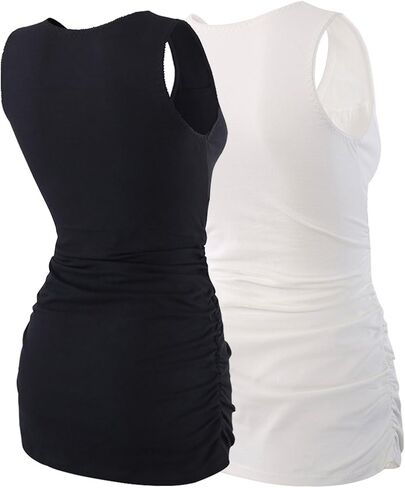 Nursing Maternity Top, Pregnant Breastfeeding Shirt, Women's Cotton V Neck Ruched Waist Double Layered Postpartum Tank in Saudi Arabia