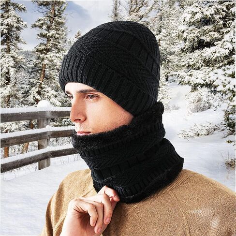 مجموعة قفازات وشاح قبعة صغيرة للرجال والنساء، قبعات صغيرة من الصوف، تدفئة الرقبة، تدفئة الأذن وقفازات متماسكة تعمل باللمس in Kuwait