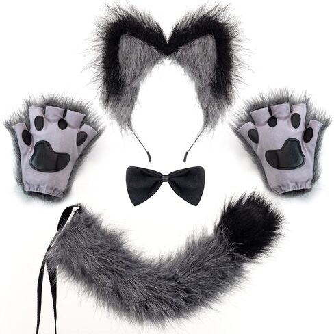 Spooktacular Creations Wolf Ears Tail and Gloves Set, Furry Fox Accessories Set with Tail in Kuwait