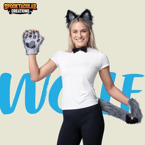 Spooktacular Creations Wolf Ears Tail and Gloves Set, Furry Fox Accessories Set with Tail in Kuwait
