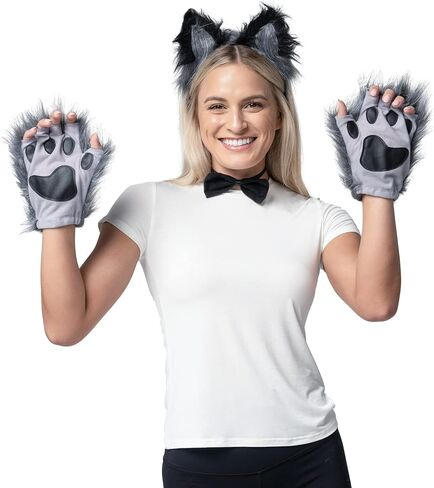 Spooktacular Creations Wolf Ears Tail and Gloves Set, Furry Fox Accessories Set with Tail in Kuwait