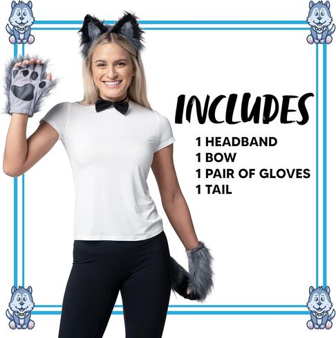 Spooktacular Creations Wolf Ears Tail and Gloves Set, Furry Fox Accessories Set with Tail in Kuwait