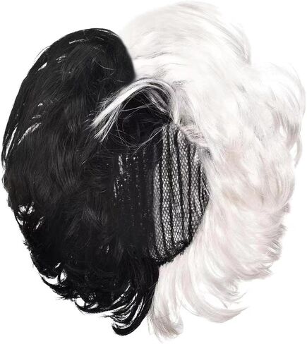 Z-Shop Halloween Costumes for Womens - Dalmatian Shawl, Fancy Dress Cosplay,Red Gloves,Black White Wig, long Holder, Pearl Necklace,L in Kuwait