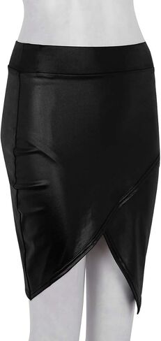 تنورة قصيرة للسيدات من Mufeng مصنوعة من الجلد الصناعي القابل للتمدد بحاشية غير منتظمة in Kuwait