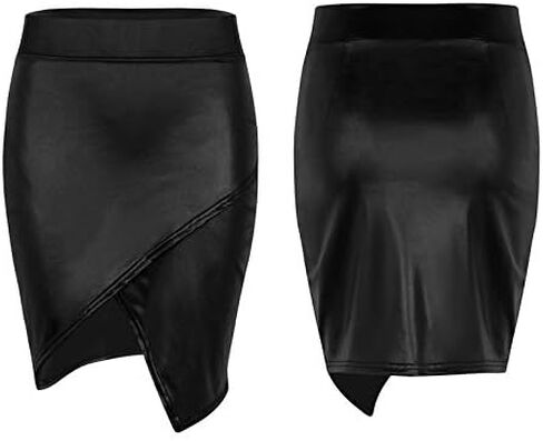 تنورة قصيرة للسيدات من Mufeng مصنوعة من الجلد الصناعي القابل للتمدد بحاشية غير منتظمة in Kuwait