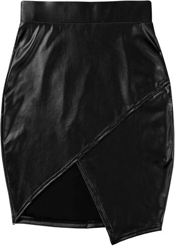 تنورة قصيرة للسيدات من Mufeng مصنوعة من الجلد الصناعي القابل للتمدد بحاشية غير منتظمة in Kuwait