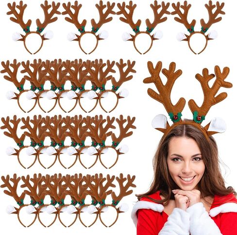 Yunsailing 20 Pcs Reindeer Antlers Headband Bulk Christmas Deer Antlers Headbands Reindeer Antler Headpiece Deer Costume Headwear for Adults and Kids Christmas Party Cosplay Decoration in Saudi Arabia