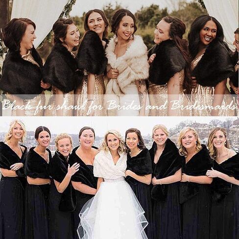 Aukmla Women's Wedding Faux Fur Shawls and Wraps Bridal Fur Scarf Stoles with Rhinestones Brooch for Bride and Bridesmaids in Kuwait