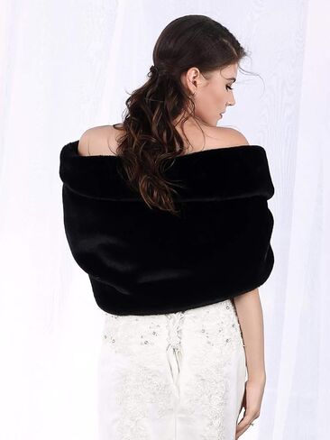 Aukmla Women's Wedding Faux Fur Shawls and Wraps Bridal Fur Scarf Stoles with Rhinestones Brooch for Bride and Bridesmaids in Kuwait