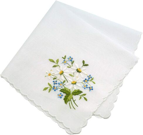 Switzerland Made Daisy Embroidered Wedding Handkerchief Embroidery Heirloom Cotton Ladies in Saudi Arabia