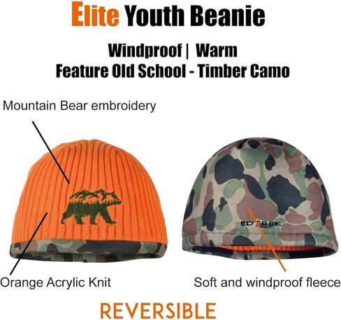 EDTREK Youth Reversible Tech Beanie Hat - Boys Girls Windproof Fleece Winter Hat and Orange Hunting Hats in Saudi Arabia