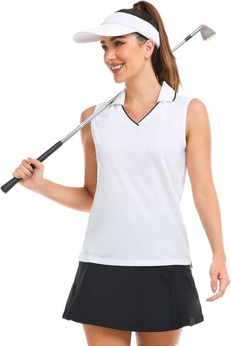 Hiverlay Women's Sleeveless Polo Golf Shirts Quick Dry UPF 50+ V-Neck with Collar Lightweight Tennis Workout Tank Tops in Saudi Arabia