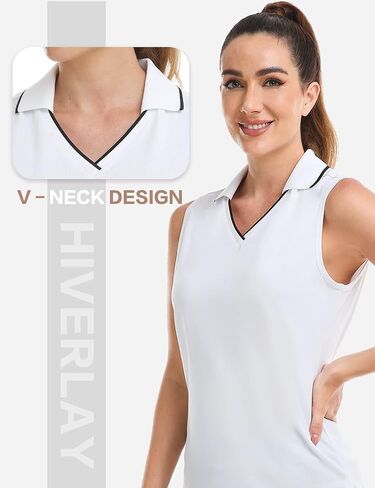 Hiverlay Women's Sleeveless Polo Golf Shirts Quick Dry UPF 50+ V-Neck with Collar Lightweight Tennis Workout Tank Tops in Saudi Arabia