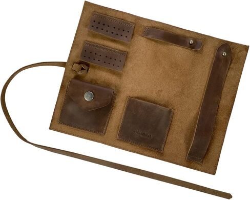 Heather's, Rustic Jewelry Roll Handmade from Full Grain Leather - Portable Organizer Pouch for Necklaces, Earrings, and Bracelets - Bride & Groom Precious Articles Storage - Bourbon Brown in Saudi Arabia