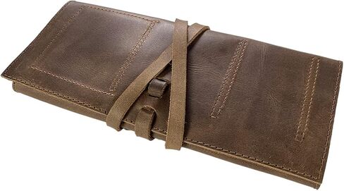 Heather's, Rustic Jewelry Roll Handmade from Full Grain Leather - Portable Organizer Pouch for Necklaces, Earrings, and Bracelets - Bride & Groom Precious Articles Storage - Bourbon Brown in Saudi Arabia