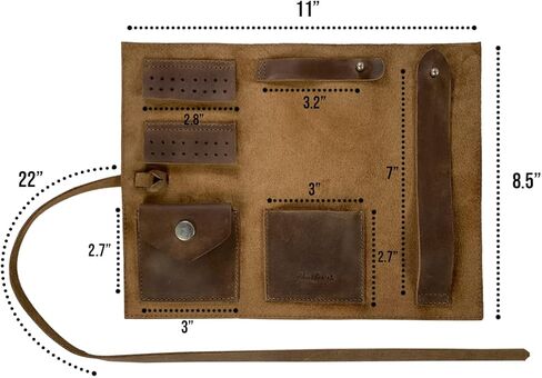 Heather's, Rustic Jewelry Roll Handmade from Full Grain Leather - Portable Organizer Pouch for Necklaces, Earrings, and Bracelets - Bride & Groom Precious Articles Storage - Bourbon Brown in Saudi Arabia
