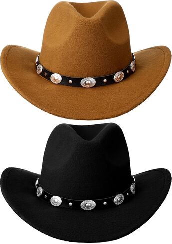 Newcotte 2 Pcs Western Cowboy Hat Women Men Felt Wide Brim Cowgirl Hat Belt Buckle Rodeo Hat for Halloween Costume in Saudi Arabia