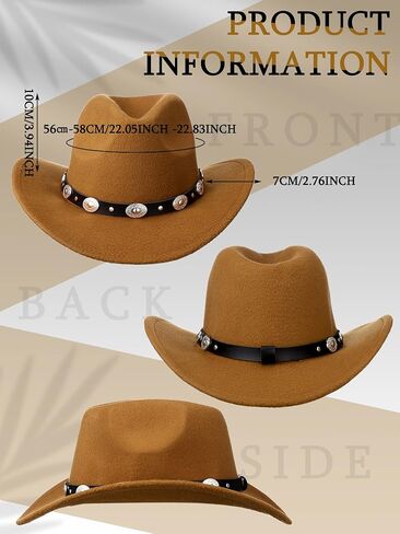 Newcotte 2 Pcs Western Cowboy Hat Women Men Felt Wide Brim Cowgirl Hat Belt Buckle Rodeo Hat for Halloween Costume in Saudi Arabia