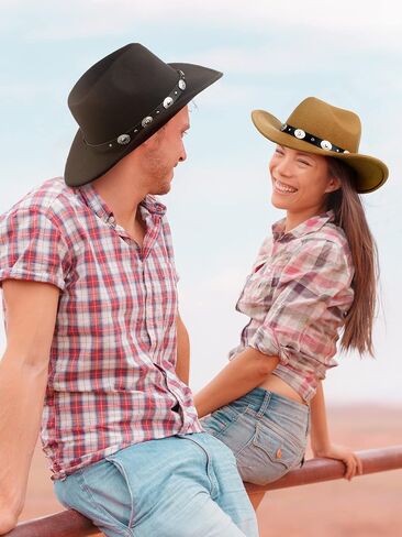Newcotte 2 Pcs Western Cowboy Hat Women Men Felt Wide Brim Cowgirl Hat Belt Buckle Rodeo Hat for Halloween Costume in Saudi Arabia