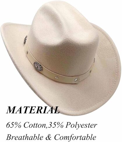 قبعة رعاة البقر الغربية قبعة راعية البقر للجنسين للرجال والنساء كلاسيكية بحافة واسعة ورأى فيدورا قبعة مسطحة مع حزام مشبك in Kuwait