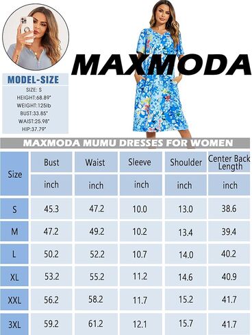 فستان MAXMODA Mumu للنساء بأكمام قصيرة فستان فضفاض للمنزل برقبة على شكل V فستان مو مو غير رسمي بطول الركبة S-XXXL in Kuwait