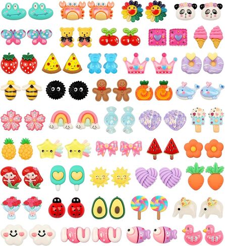 43 زوجًا من الاقراط بمشبك للبنات لا تسبب الحساسية للاطفال، مجموعة اقراط بتصميم فراشة وفراولة اميرة لطيفة متدلية للبنات الصغيرات، مجوهرات زنك، بدون احجار كريمة, الزنك, لا أحجار كريمة in Kuwait