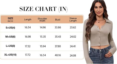 ZAFUL Women's Long Sleeve Crop Top Lapel Collar V Neck Button Down Ribbed Slim Fitted T Shirts Soft Knit Tops in Saudi Arabia