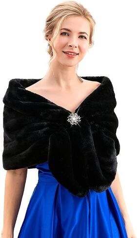 JEWEKY 1920s Bride Wedding Fur Shawls and Wraps Winter Bridal Faux Fox Fur Stoles and Scarfs for Women and Bridesmaids in Kuwait
