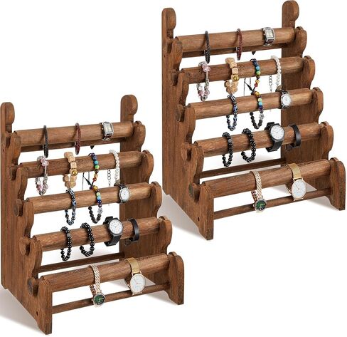 جوكسيكا قطعتان من حامل وعرض الاساور من 5 طبقات، حامل اساور خشبي لعرض الاساور لبيع وتنظيم الاساور والمجوهرات والساعات ومتجر العرض والتخزين المنزلي in Kuwait