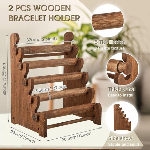 جوكسيكا قطعتان من حامل وعرض الاساور من 5 طبقات، حامل اساور خشبي لعرض الاساور لبيع وتنظيم الاساور والمجوهرات والساعات ومتجر العرض والتخزين المنزلي in Kuwait